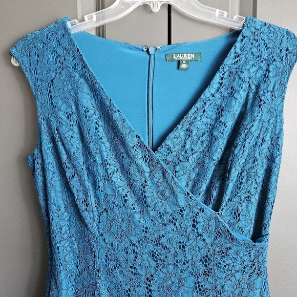 Lauren Ralph Lauren Women's Teal Lace Gown Sz 10 - Picture 5 of 10